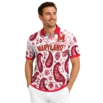 Maryland Terrapins Polo Shirt Customized Paisley Florals Red White Best Selling