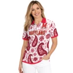 Maryland Terrapins Polo Shirt Customized Paisley Florals Red White Best Selling