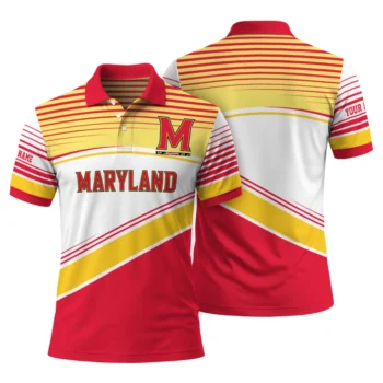 Maryland Terrapins Polo Shirt Customized Slanted Stripes Red White Fashion Forward