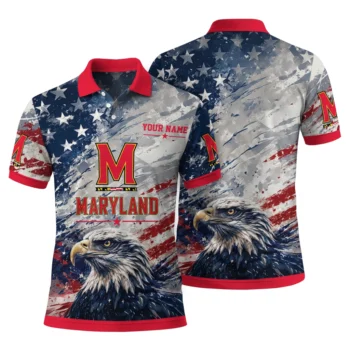 Maryland Terrapins Polo Shirt Customized Star Brushstrokes Red Blue Fashion Forward