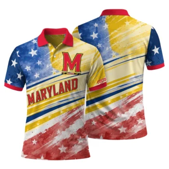 Maryland Terrapins Polo Shirt Customized Star Stripes Red Blue Fashion Forward