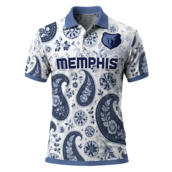 Memphis Grizzlies Polo Shirt - Customized Paisley Florals Blue White
