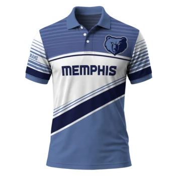Memphis Grizzlies Polo Shirt - Customized Slanted Stripes Blue White