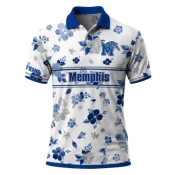 Memphis Tigers Polo Shirt Custom Floral Pinstripe Blue White Best Selling