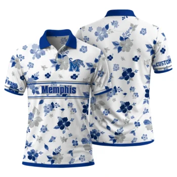Memphis Tigers Polo Shirt Custom Floral Pinstripe Blue White Fashion Forward