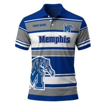 Memphis Tigers Polo Shirt Custom Horizontal Blocks Blue Best Selling