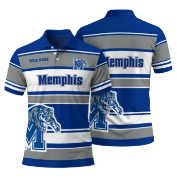 Memphis Tigers Polo Shirt Custom Horizontal Blocks Blue Fashion Forward