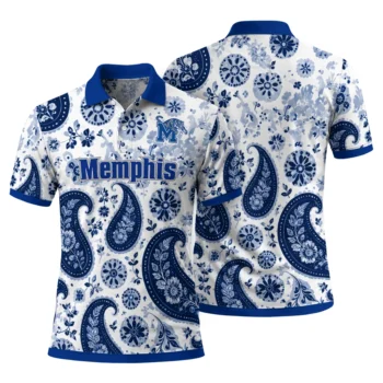 Memphis Tigers Polo Shirt Custom Paisley Florals Blue White Fashion Forward