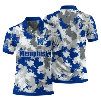 Memphis Tigers Polo Shirt Custom Pixel Camo Blue Fashion Forward