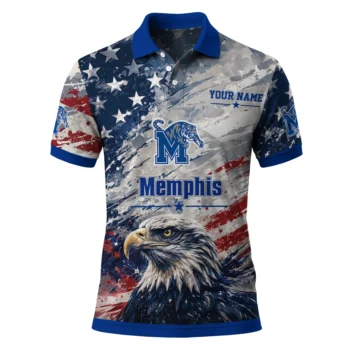 Memphis Tigers Polo Shirt Custom Star Brushstrokes Blue Best Selling