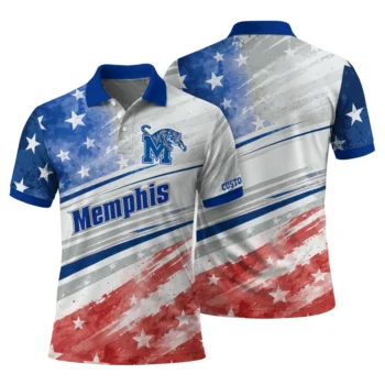 Memphis Tigers Polo Shirt Custom Star Stripes Red Blue Fashion Forward