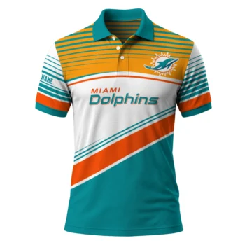 Miami Dolphins Polo Shirt Custom Slanted Stripes Aqua White Best Selling