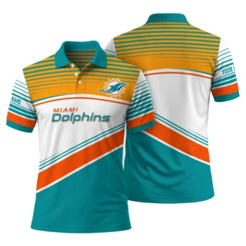 Miami Dolphins Polo Shirt Custom Slanted Stripes Aqua White Fashion Forward