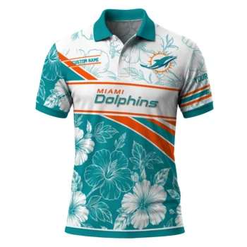 Miami Dolphins Polo Shirt Customized Floral Angles Aqua White Best Selling