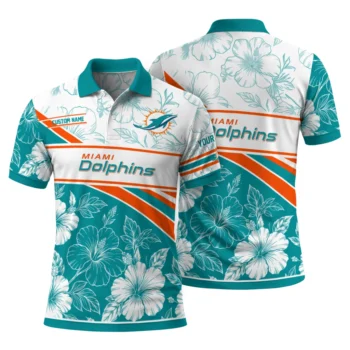 Miami Dolphins Polo Shirt Customized Floral Angles Aqua White Fashion Forward