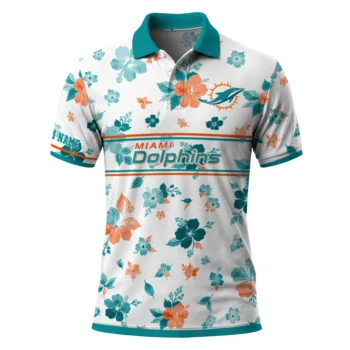 Miami Dolphins Polo Shirt Customized Floral Pinstripe Aqua White Best Selling
