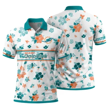 Miami Dolphins Polo Shirt Customized Floral Pinstripe Aqua White Fashion Forward