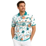 Miami Dolphins Polo Shirt Customized Floral Pinstripe Aqua White Best Selling