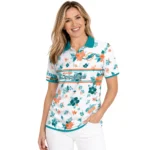 Miami Dolphins Polo Shirt Customized Floral Pinstripe Aqua White Best Selling