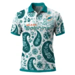 Miami Dolphins Polo Shirt Personalized Paisley Florals Aqua White Best Selling