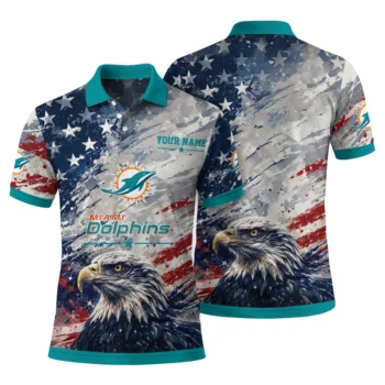 Miami Dolphins Polo Shirt Personalized Star Brushstrokes Aqua Blue Fashion Forward