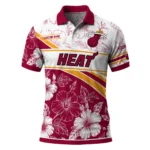 Miami Heat Polo Shirt - Personalized Floral Angles Red White
