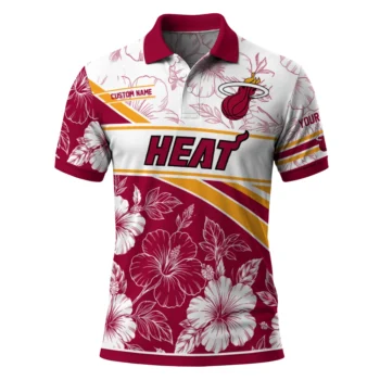Miami Heat Polo Shirt - Personalized Floral Angles Red White