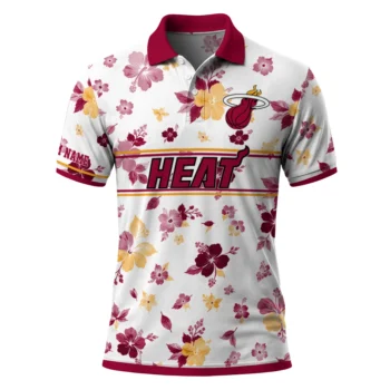 Miami Heat Polo Shirt - Personalized Floral Pinstripe Red White