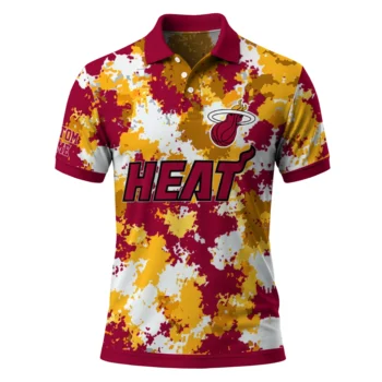 Miami Heat Polo Shirt - Personalized Pixel Camo Red