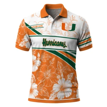 Miami Hurricanes Polo Shirt Customized Floral Angles Orange White Best Selling