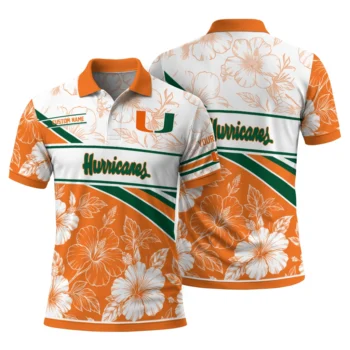 Miami Hurricanes Polo Shirt Customized Floral Angles Orange White Fashion Forward