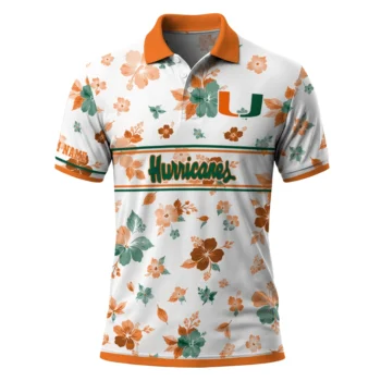 Miami Hurricanes Polo Shirt Customized Floral Pinstripe Orange White Best Selling