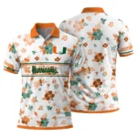 Miami Hurricanes Polo Shirt Customized Floral Pinstripe Orange White Best Selling