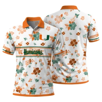 Miami Hurricanes Polo Shirt Customized Floral Pinstripe Orange White Fashion Forward