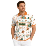 Miami Hurricanes Polo Shirt Customized Floral Pinstripe Orange White Best Selling