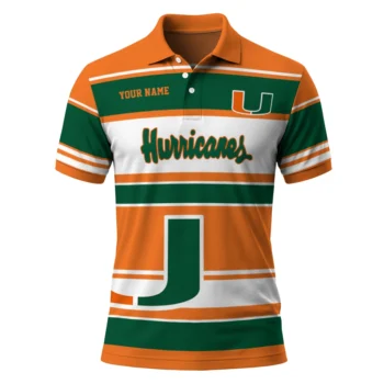 Miami Hurricanes Polo Shirt Customized Horizontal Blocks Orange Best Selling