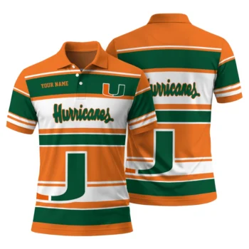 Miami Hurricanes Polo Shirt Customized Horizontal Blocks Orange Fashion Forward