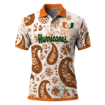 Miami Hurricanes Polo Shirt Customized Paisley Florals Orange White Best Selling