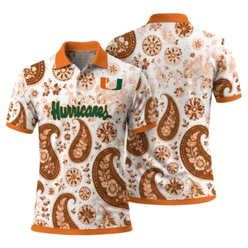 Miami Hurricanes Polo Shirt Customized Paisley Florals Orange White Fashion Forward