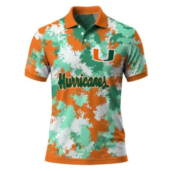 Miami Hurricanes Polo Shirt Customized Pixel Camo Orange Best Selling