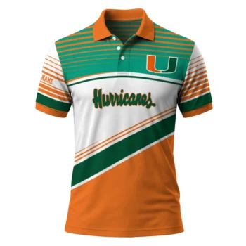 Miami Hurricanes Polo Shirt Customized Slanted Stripes Orange White Best Selling