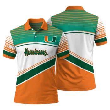Miami Hurricanes Polo Shirt Customized Slanted Stripes Orange White Fashion Forward