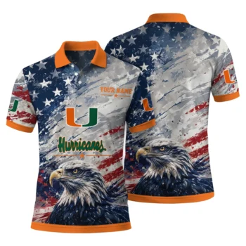 Miami Hurricanes Polo Shirt Customized Star Brushstrokes Orange Blue Fashion Forward