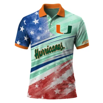 Miami Hurricanes Polo Shirt Customized Star Stripes Red Blue Best Selling