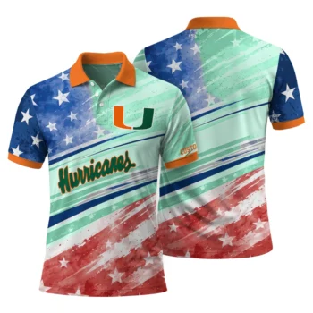 Miami Hurricanes Polo Shirt Customized Star Stripes Red Blue Fashion Forward