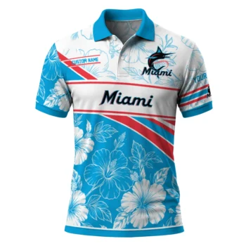 Miami Marlins Polo Shirt Customized Floral Angles Blue White Best Selling