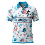Miami Marlins Polo Shirt Customized Floral Pinstripe Blue White Best Selling