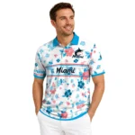 Miami Marlins Polo Shirt Customized Floral Pinstripe Blue White Best Selling