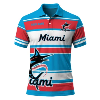 Miami Marlins Polo Shirt Customized Horizontal Blocks Blue Best Selling