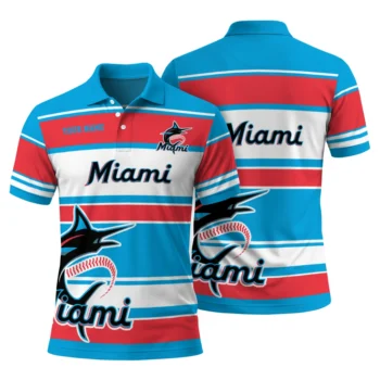 Miami Marlins Polo Shirt Customized Horizontal Blocks Blue Fashion Forward